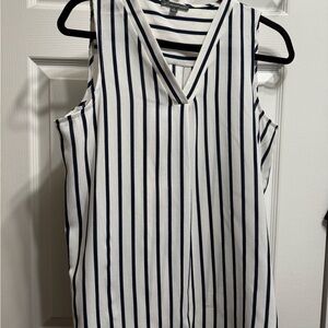 Adrianna Papell Navy and White Striped V-Neck Blouse